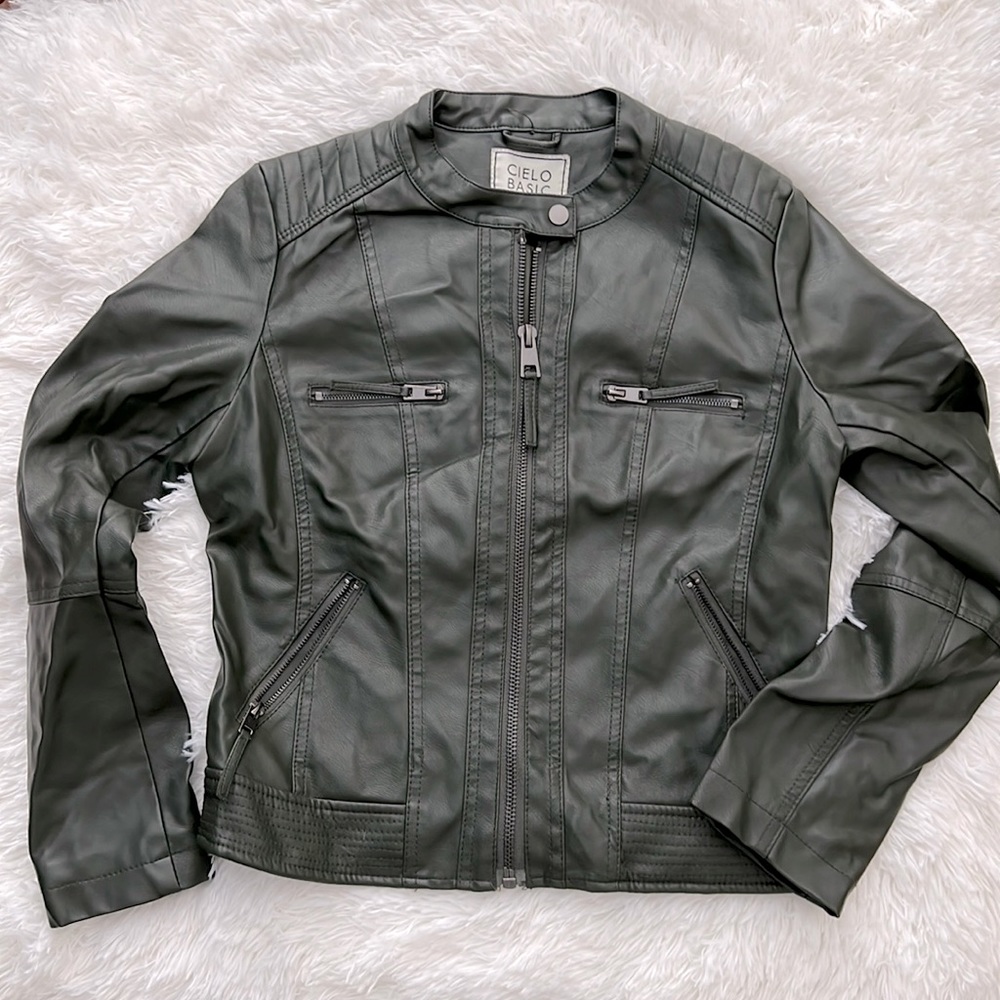 Dark green vegan leather jacket Medium